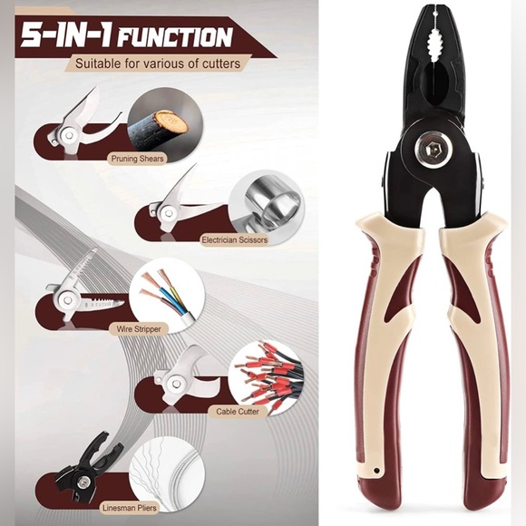 5-Piece Pliers Cutters Hand Tools Sets – Stripping 10-22 AWG Wire Stripper - Picture 3 of 6